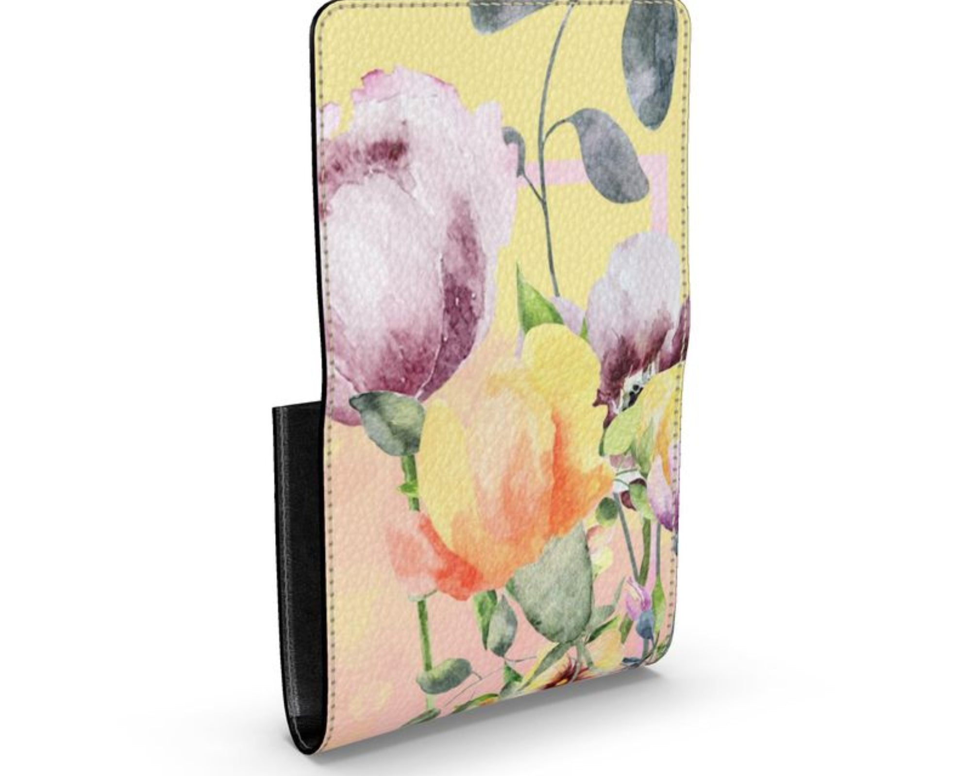 Kompakte, handgefertigte Leder-Geldbörse in buntem Design, perfekt für Damen elegantem Blumenmuster.