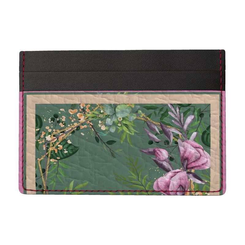 Handgemachtes Kartenetui aus Leder mit Blumenmuster und elegantem Design