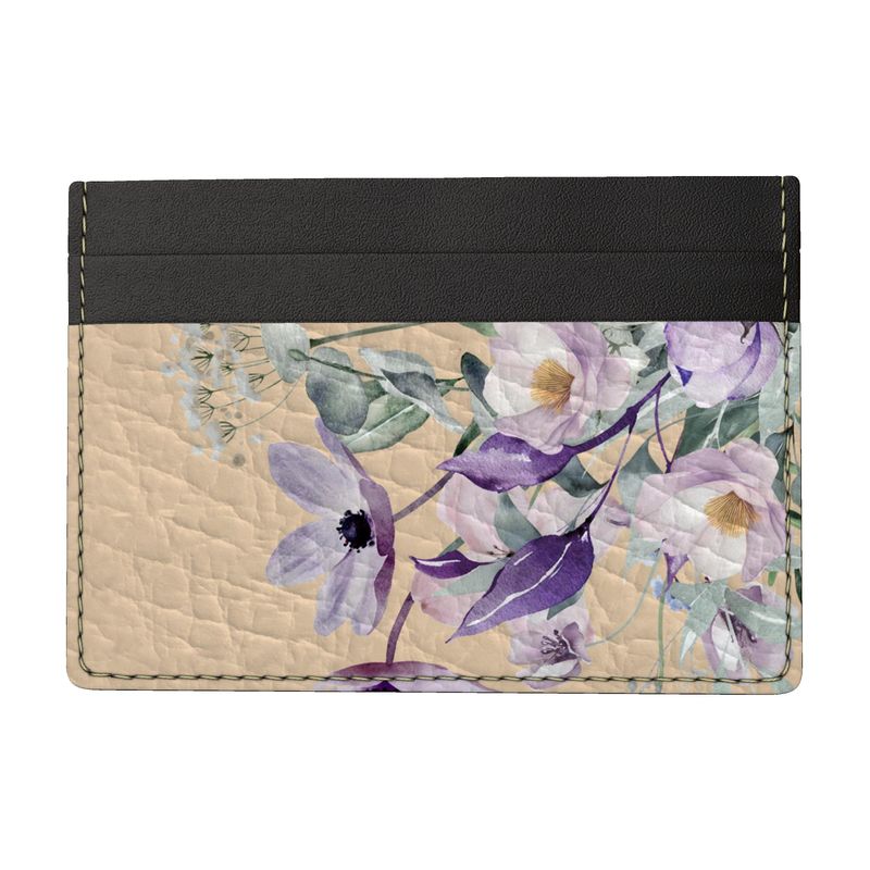 Kompaktes Kartenetui aus Leder mit farbenfrohem Blumenmuster – stilvoll & elegant