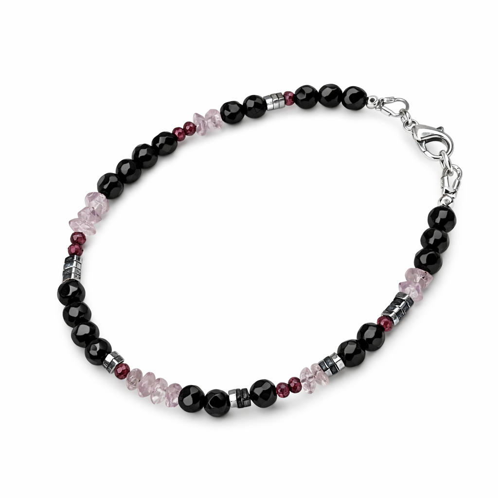 Amethyst Armband – Geburtsstein Februar – mit Granat & Onyx