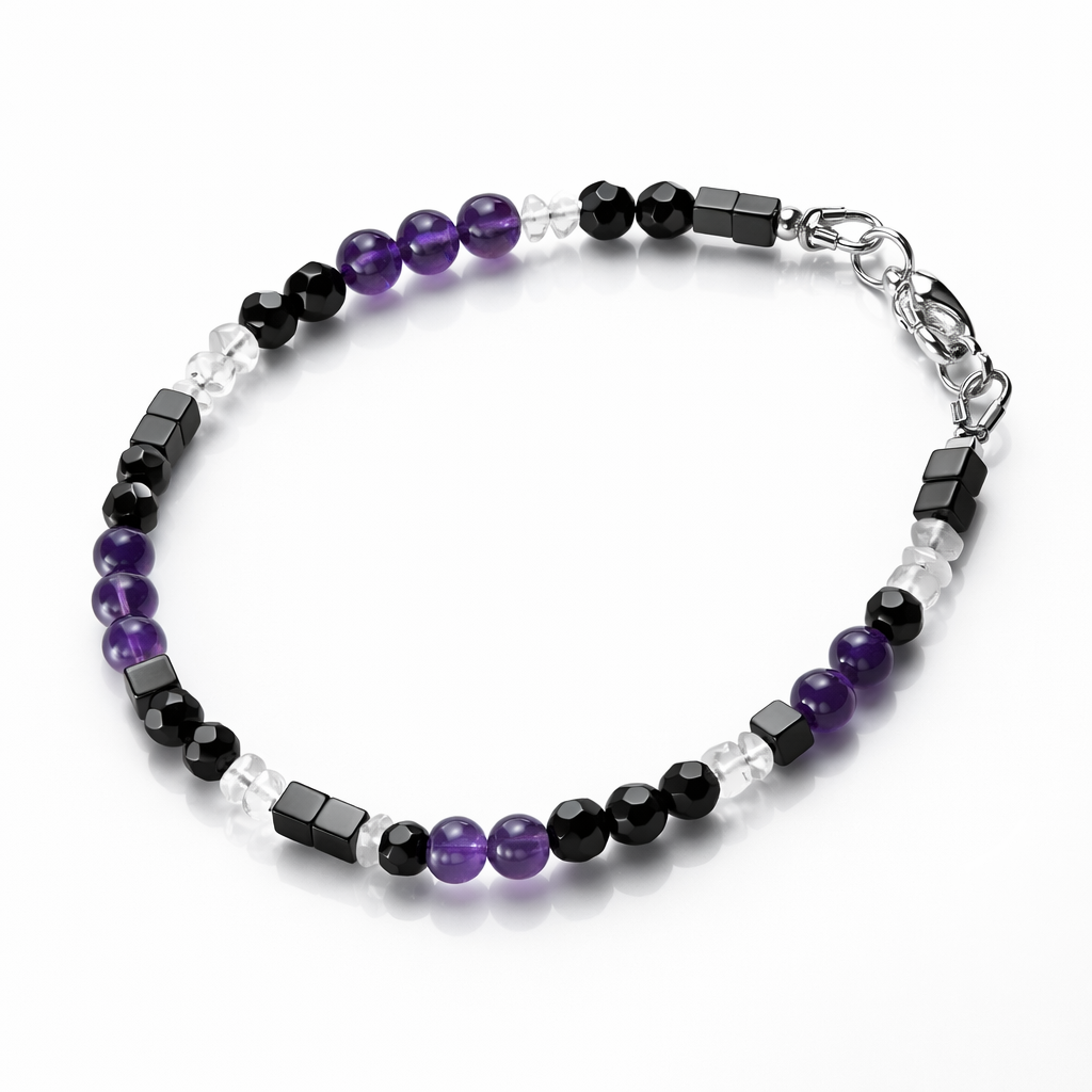 Amethyst Armband – Geburtsstein Februar – mit Onyx & Hämatit