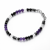 Midnight Aura – handgefertigtes Edelsteinarmband: Amethyst, Hämatit und Onyx
