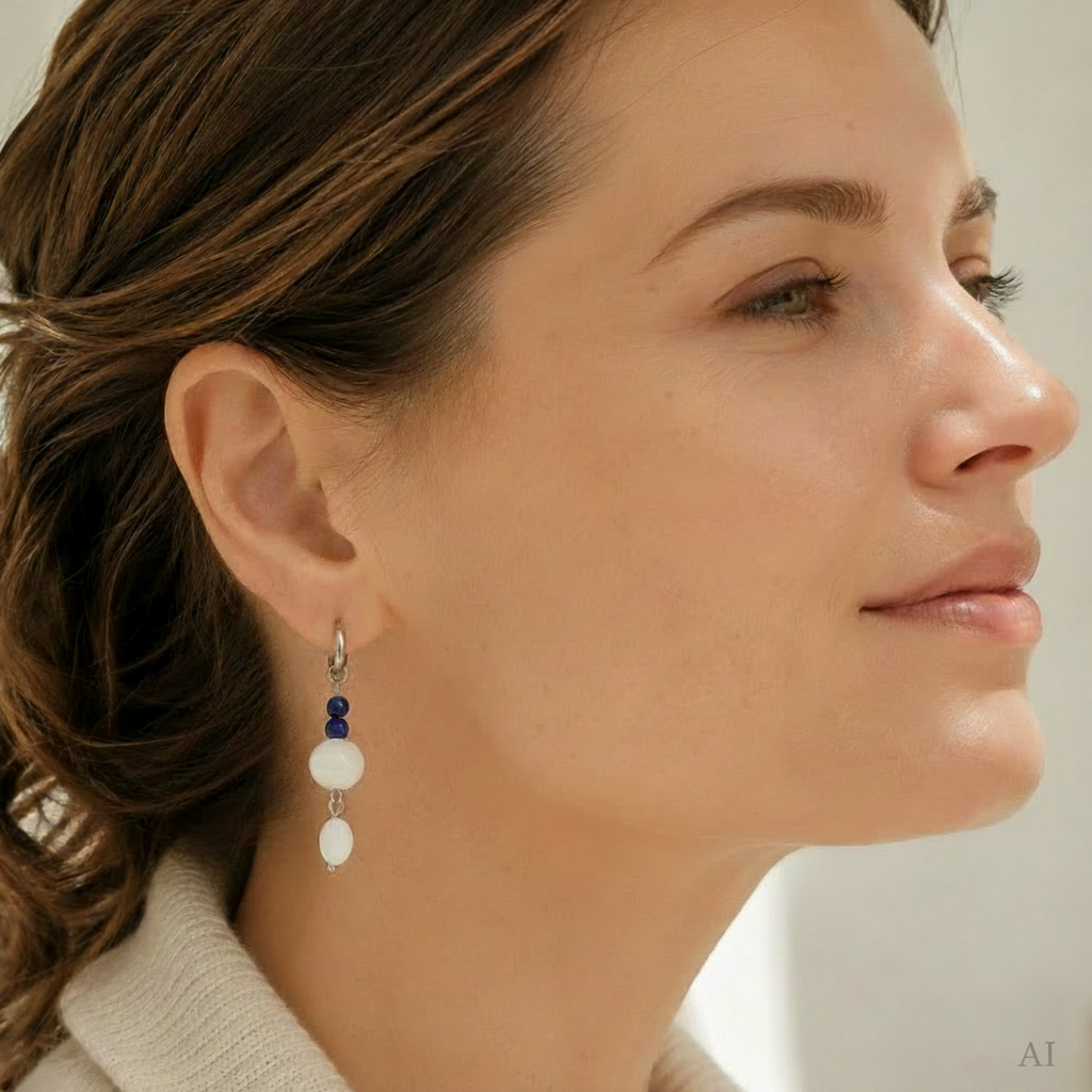 Asymmetrische Ohrringe mit Lapislazuli & Mondstein | BE-Youniq
