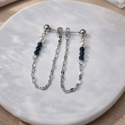 Edelstein Ohrringe Azure Flow – Blauer Spinell & Perlmutt, Unikat Schmuck handgefertigt