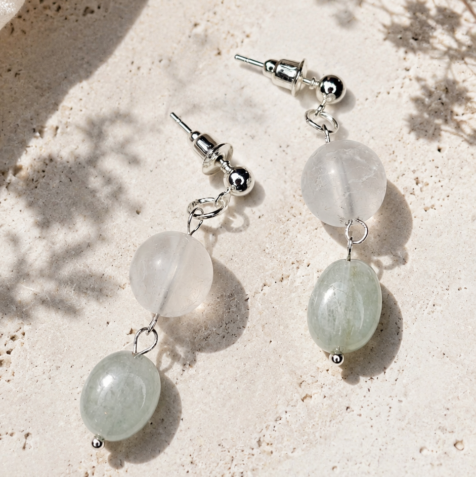 Bergkristall & Morganit Edelstein Ohrringe – Pearl Sage Crystal | BE.Youniq