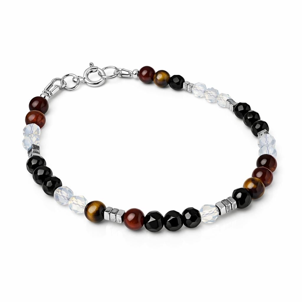 Edelsteinarmband mit Geburtsstein Tigerauge und Opal