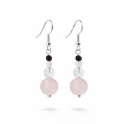 Edelstein-Ohrringe mit Rosenquarz, Bergkristall, Mondstein, Granat an silberfarbenem Haken