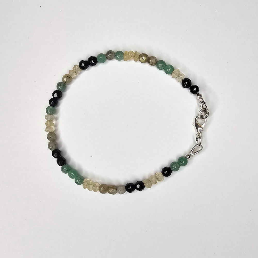 Handgefertigtes Edelsteinarmband Golden Aura mit Citrin, Aventurin, Labradorit und Onyx – elegantes Edelstein Armband für Damen, das Stärke, Balance und positive Energie vereint.