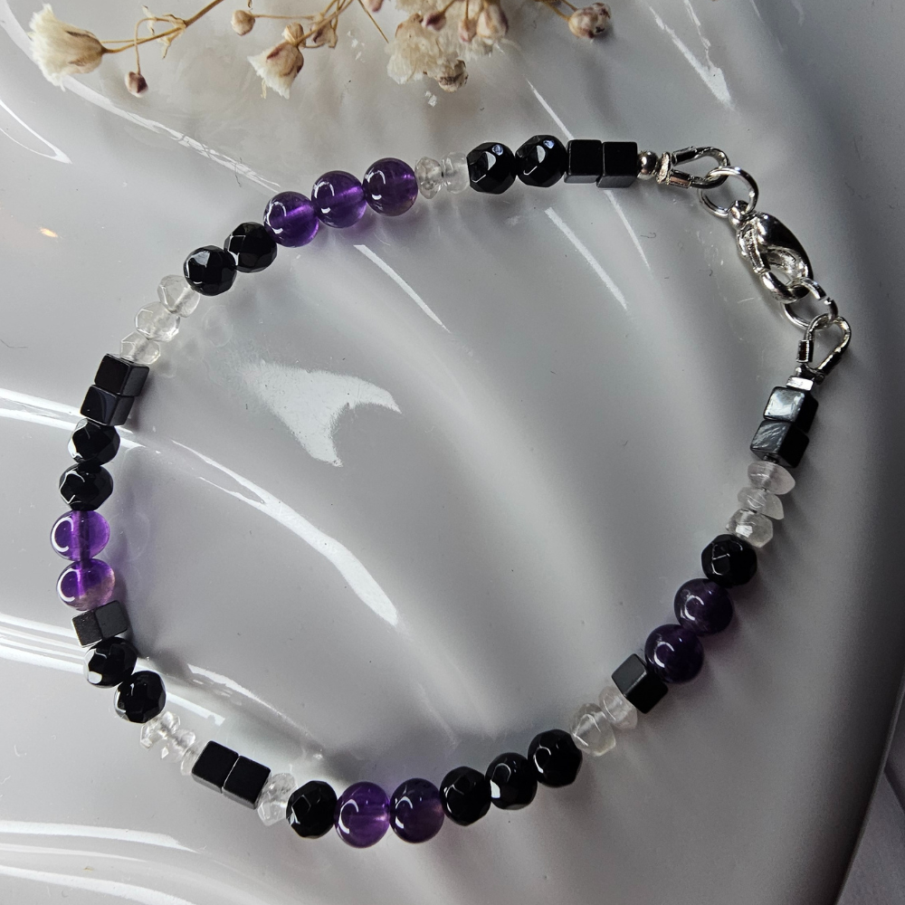 Edelstein Armband Damen Amethyst, Onyx
