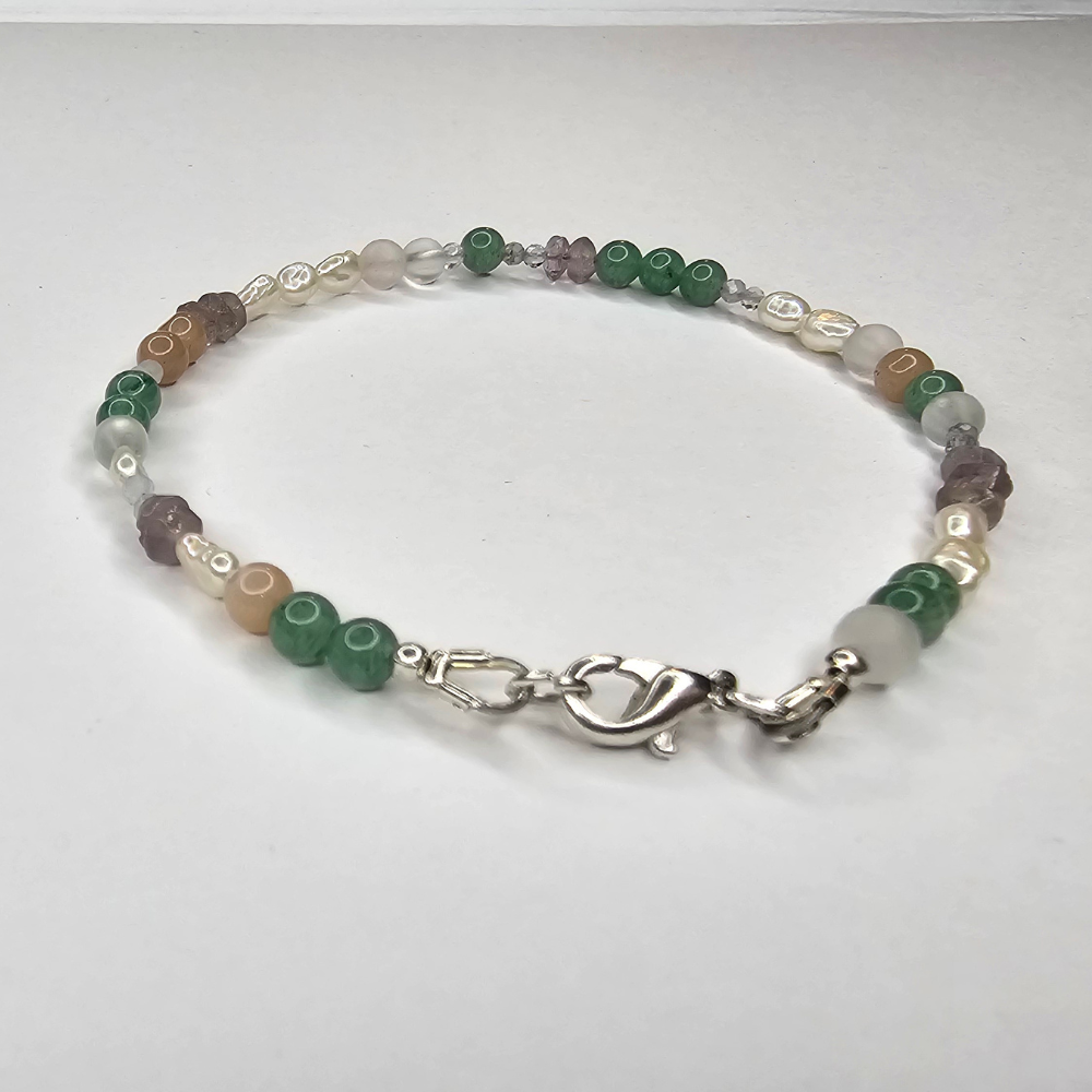 Edelstein Armband – handgefertigt mit Aventurin, Mondstein, Bergkristall & Amethyst für Ruhe, Balance, Harmonie & positive Energie