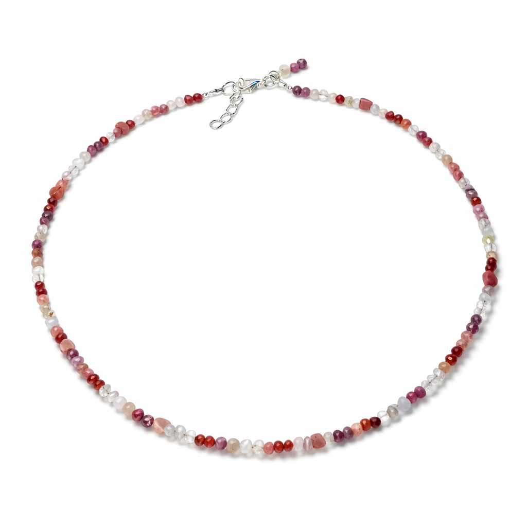 Edelstein Choker Ch Rubin, Morganit & Rhodonit