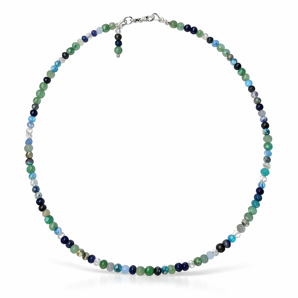 Edelstein Choker Lapislazuli, Aquamarin & Aventurin, Handgefertigt