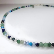 Edelstein Choker Handgefertigt Lapislazuli, Aquamarin & Aventurin