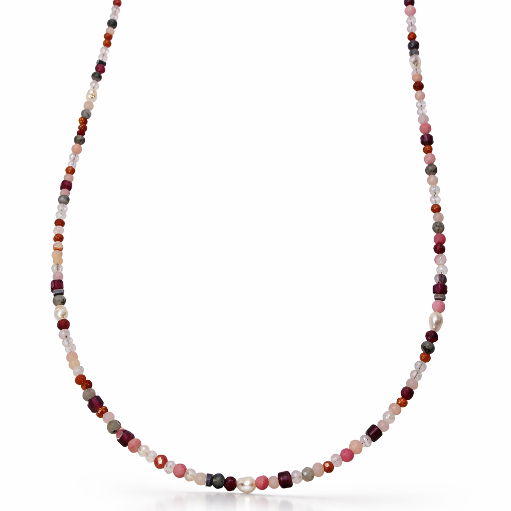 Edelstein Halskette 2in1 - Heart Balance - Morganit, Rhodonit & Rosenquarz