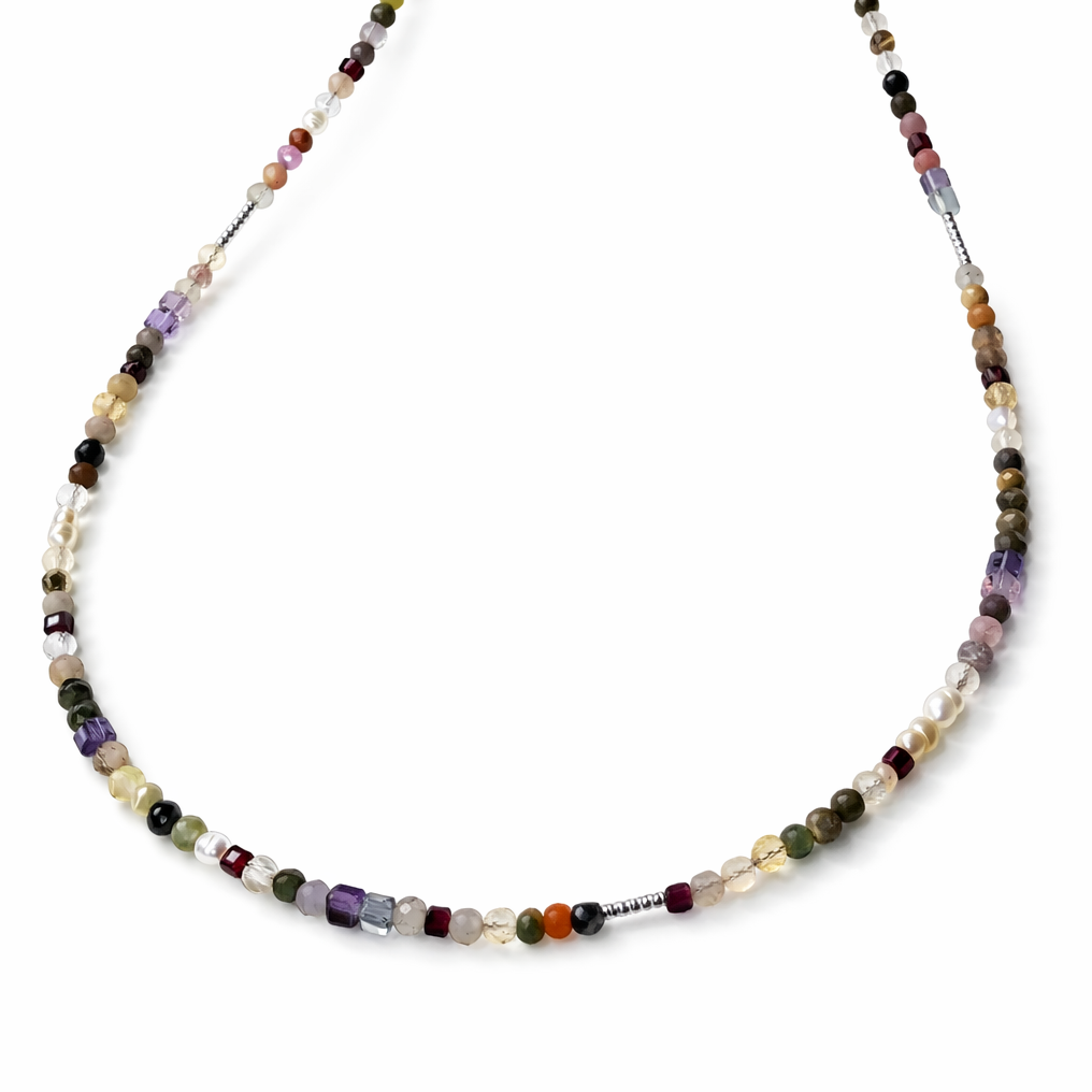 Edelstein Halskette 2in1  - Prism of Joy - Fluorit, Granat & Mondstein