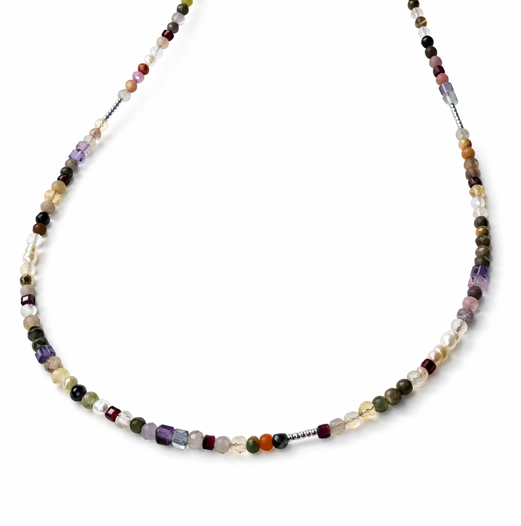 Edelstein Halskette 2in1  - Prism of Joy - Fluorit, Granat & Mondstein