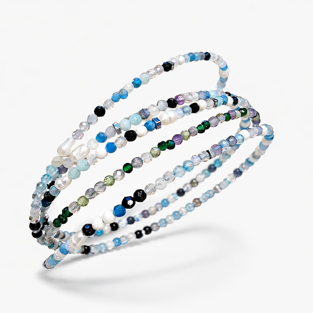 Edelstein Halskette 2in1 - Sera Still - Mondstein, Topaz, Aquamarin