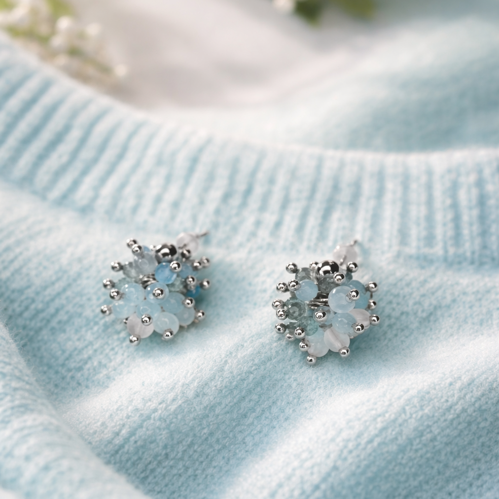Edelstein Ohrringe -Clarity Boost - Aquamarin, Bergkristall & Apatit