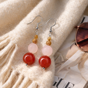 Edelstein Ohrringe - Aphrodites Mondfeuer - Karneol, Rosenquarz & Mondstein