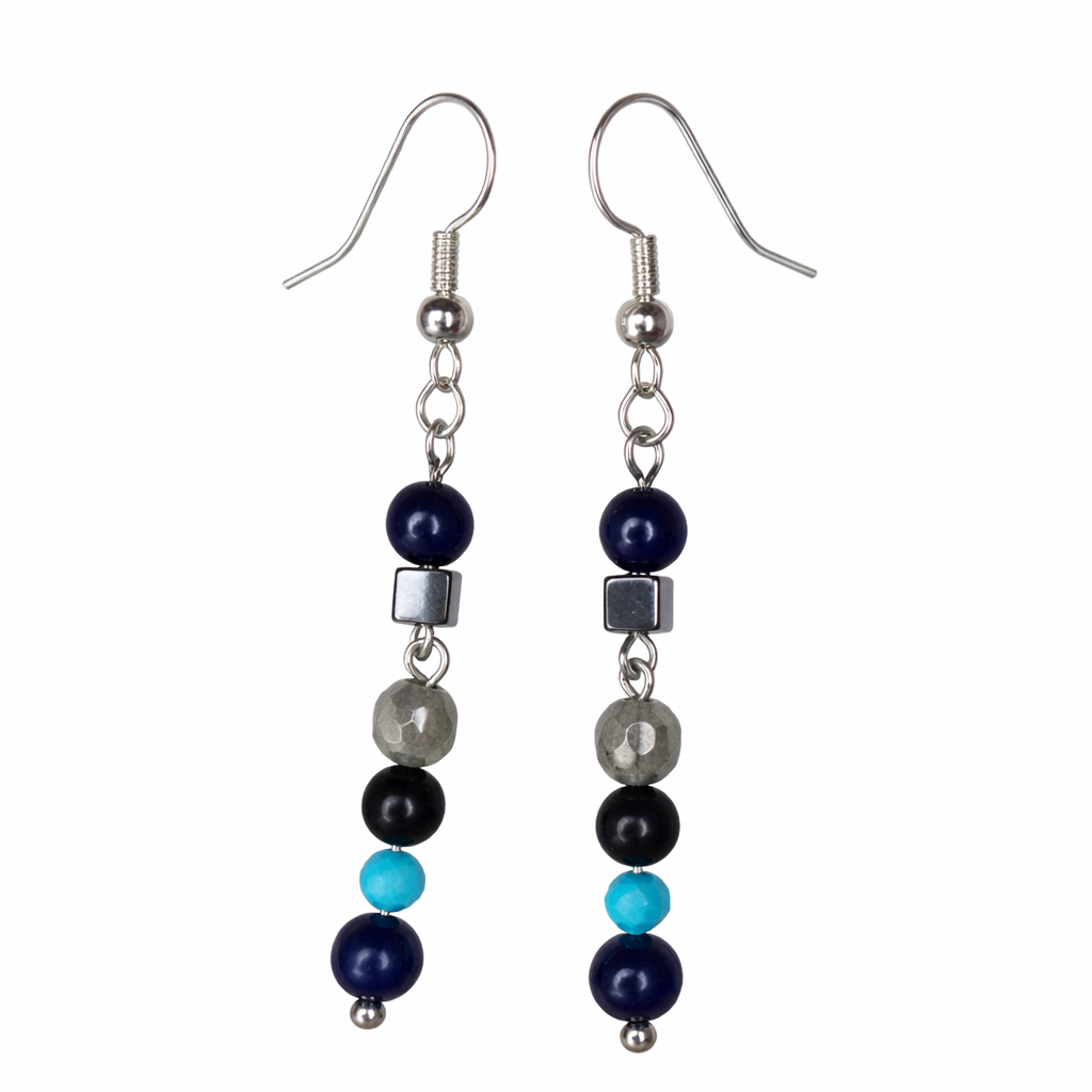 Edelstein Ohrringe - Onyx & Blaufluss