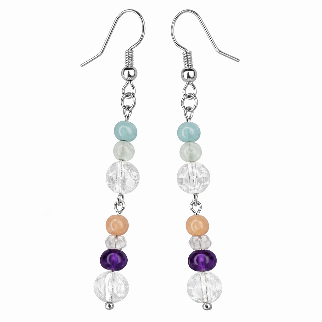 Edelstein Ohrringe Bergkristall, Aquamarin & Amethyst