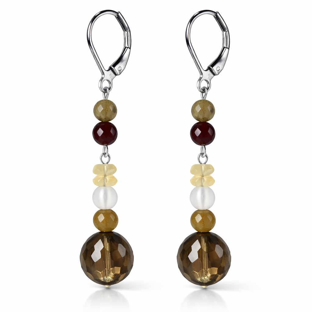Edelstein Ohrringe - Ethereal Balance - Rauchquarz, Citrin & Labradorit