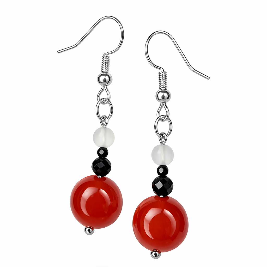 Edelstein Ohrringe - Feuerherz - Karneol, Granat, Spinell & Bergkristall