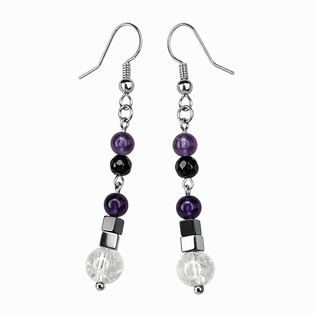 Edelstein Ohrringe Bergkristall, Amethyst & Onyx