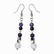Edelstein Ohrringe Bergkristall, Amethyst & Onyx