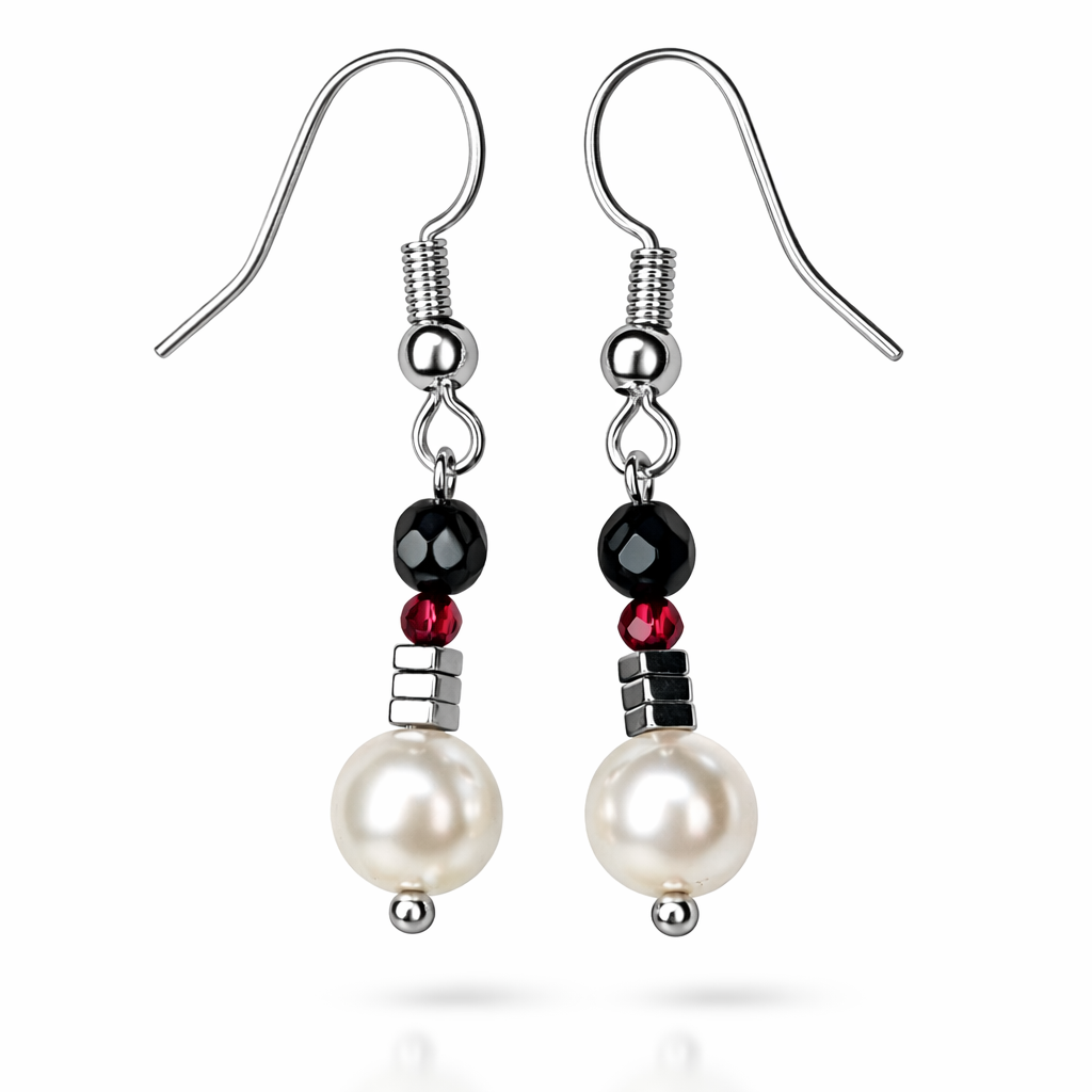 Edelstein Ohrringe Süßwasserperlen, Hämatit & Onyx
