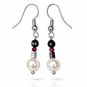 Edelstein Ohrringe Süßwasserperlen, Hämatit & Onyx
