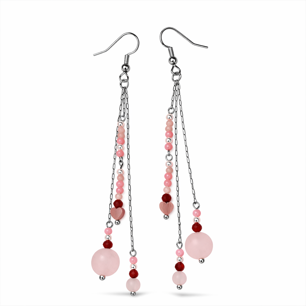 Edelstein Ohrringe - Rosenquarz, Karneol & Bambuskoralle