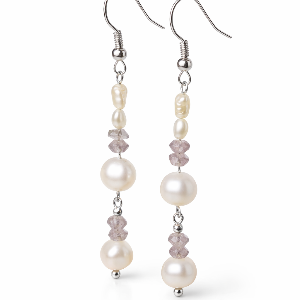 Edelstein Ohrringe Süßwasserperlen & Amethyst
