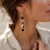 Edelstein Ohrringe - Shadow & Pearl - Onyx & Süßwasserperlen