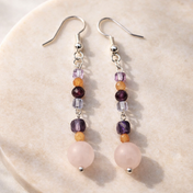 Edelstein Ohrringe - Sunlite Rose - Rosenquarz, Sonnenstein & Amethyst