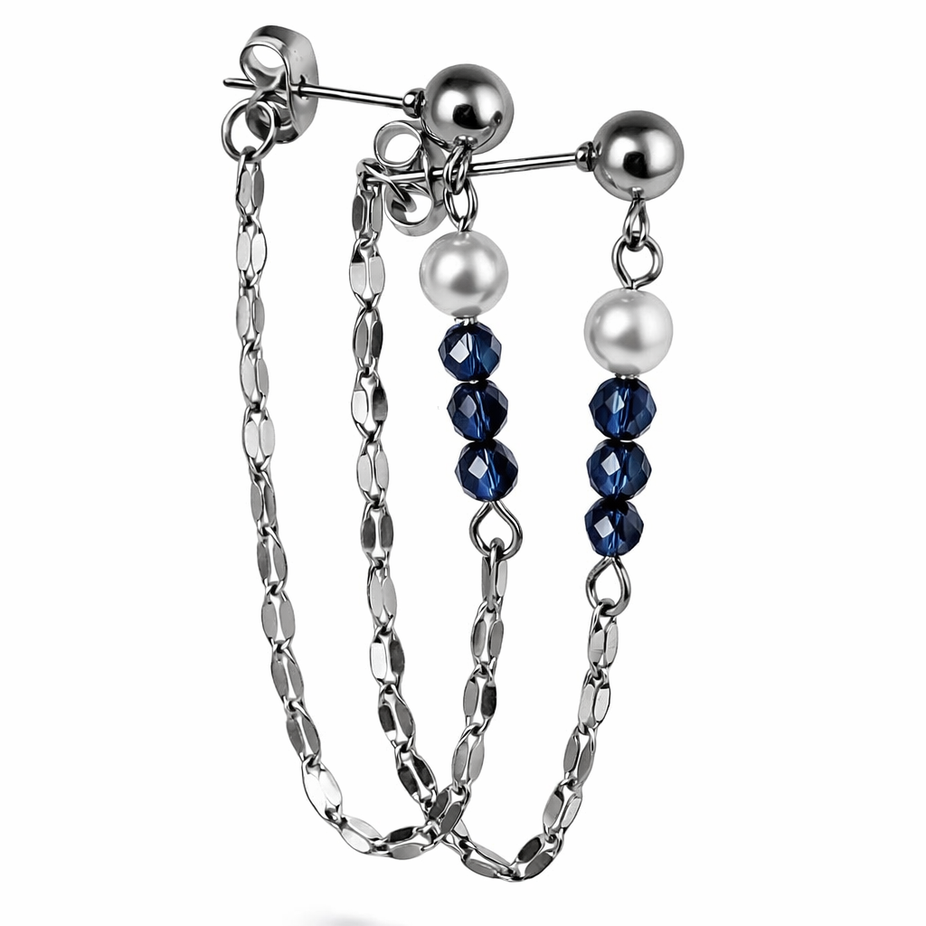 Edelstein Ohrringe Azure Flow – Blauer Spinell & Perlmutt, Unikat Schmuck handgefertigt
