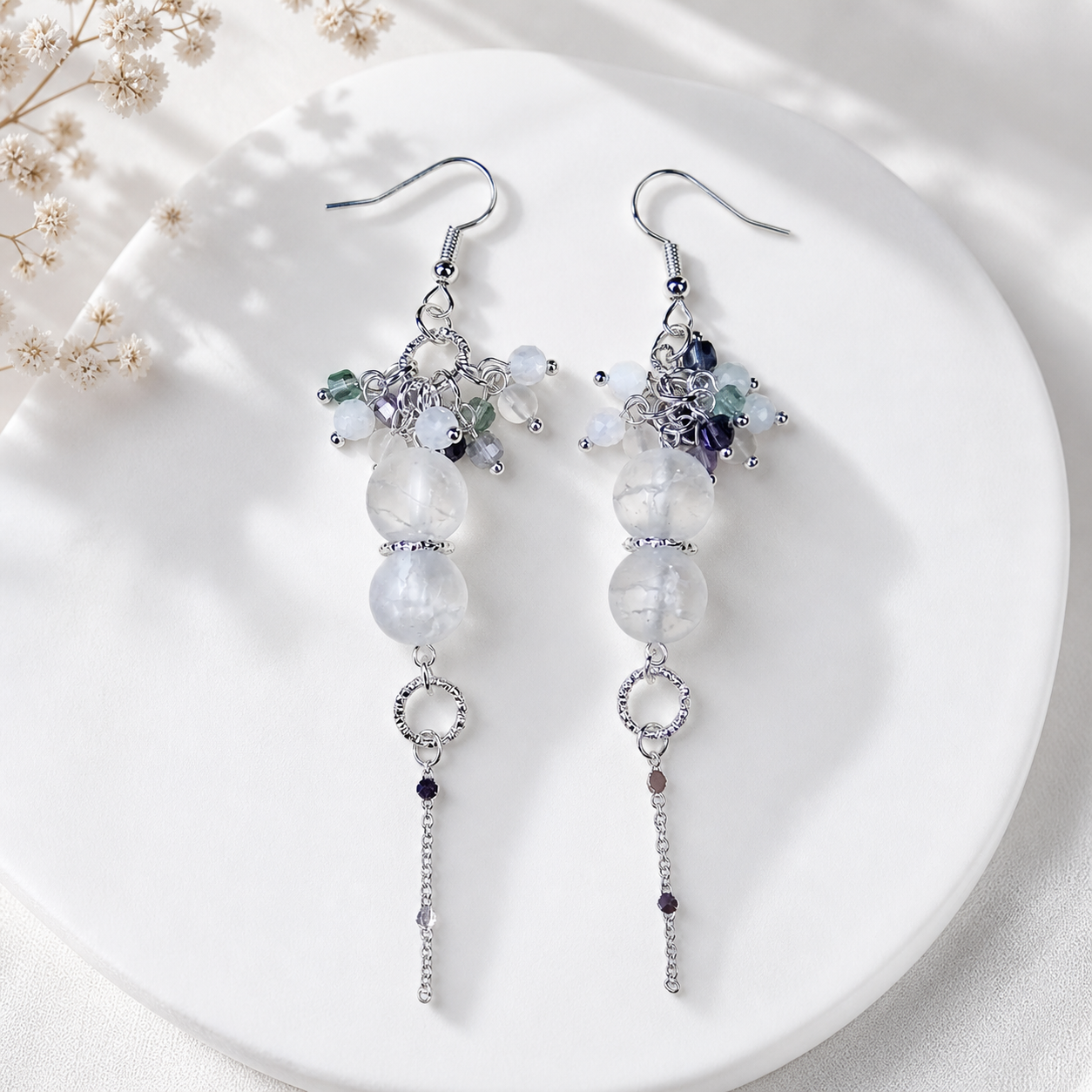 Edelstein Ohrringe handgefertigt – Crystal Glow mit Mondstein und Fluorit