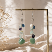 Aqua Floral Ohrringe mit Aquamarin, Fluorit, Aventurin und Süßwasserperlen – handgefertigt in Österreich