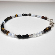 Eclipse Power – feines Armband mit echten Edelsteinperlen: Onyx und Tigerauge