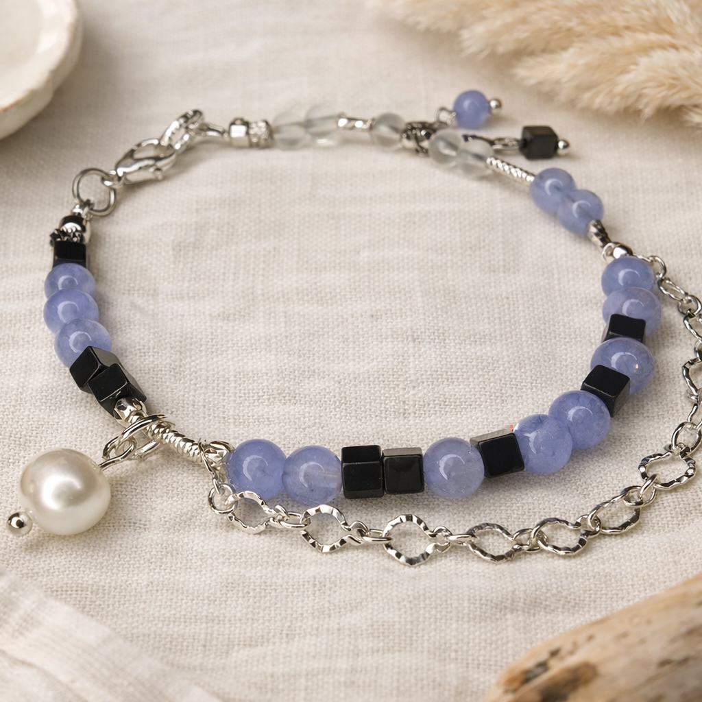 Edelsteinarmband - Sea & Spirit Anchor - Aquamarin, Hämatit & Bergkristall