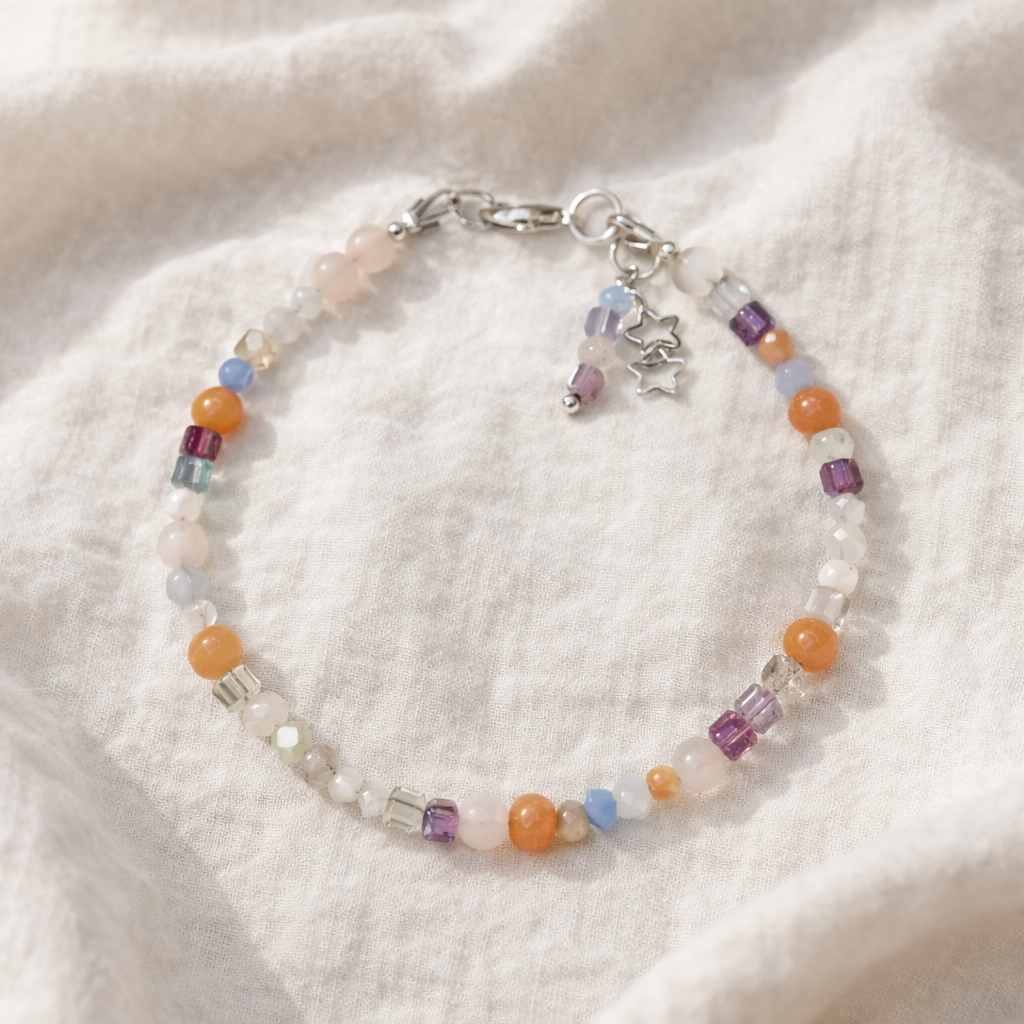 Edelsteinarmband - Moonrise Melody - Fluorit, Rosenquarz & Mondstein