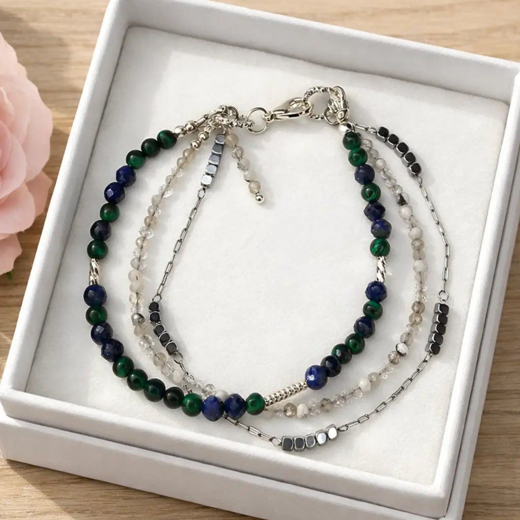 Edelsteinarmband - Lunar Oracle - Malachit, Lapislazuli & Mondstein