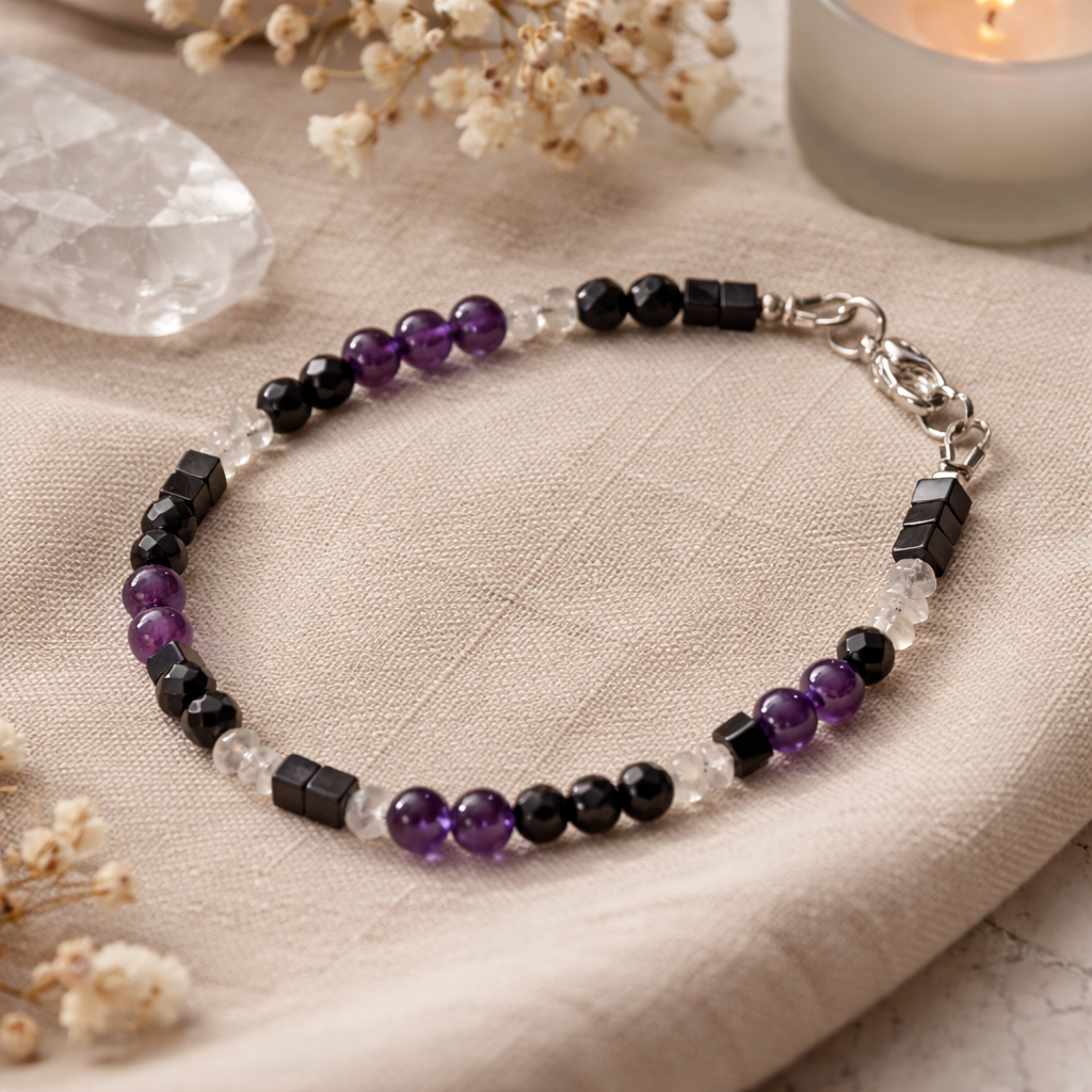 Edelsteinarmband - Midnight Aura - Amethyst, Hämatit & Onyx