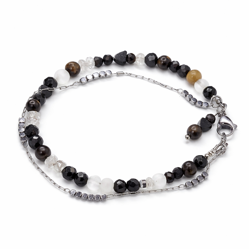 Edelsteinarmband - Midnight Guardian - Obsidian, Onyx & Bergkristall