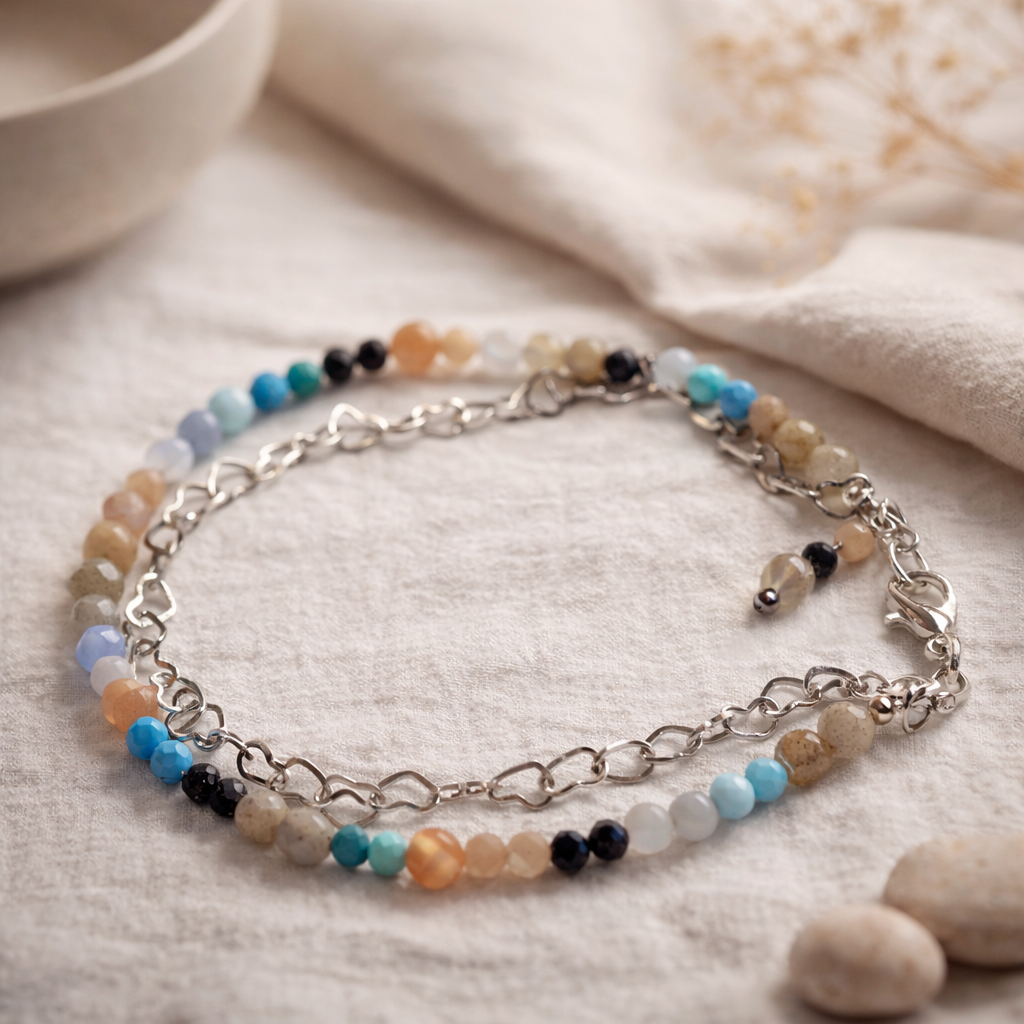 Edelsteinarmband - Mondstein, Aquamarin & Türkis  - Aqua Dream