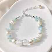 Edelsteinarmband Ocean Pearl: Aquamarin, Bergkristall und Süßwasserperlen