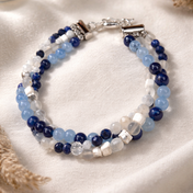 Edelsteinarmband - Quiet Mind -Lapislazuli, Aquamarin, Mondstein, Howlit & Bergkristall