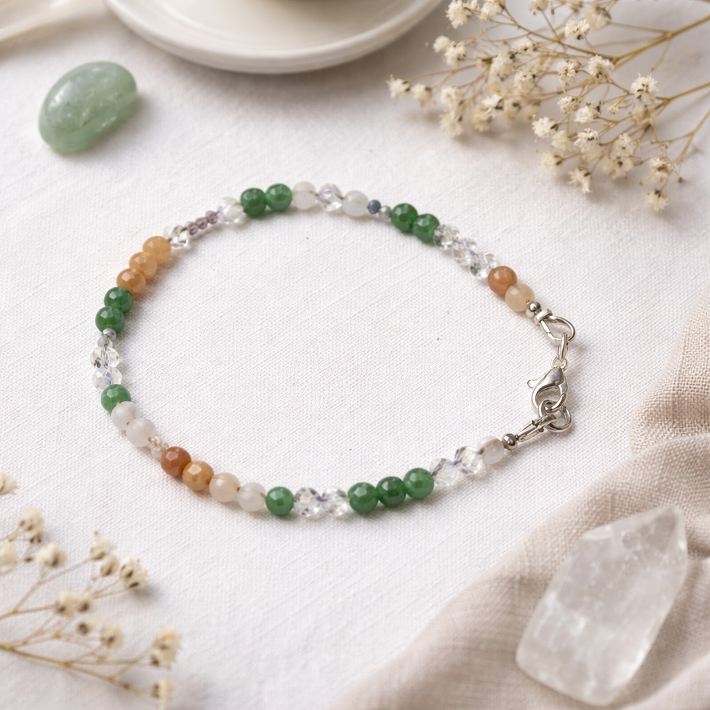 Edelsteinarmband - Silent Aurora - Aventurin, Rosenquarz & Opal