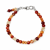 Handgemachtes Edelsteinarmband mit Karneol, Citrin, Sonnenstein & Bambuskoralle in warmen Farben – traditionell für Mut, Lebensfreude & Power.