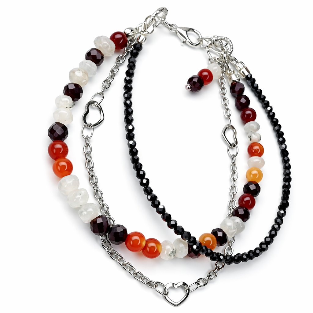 Edelsteinarmband - Sunset & Shadow - Karneol, Mondstein, Hämatit & Spinel